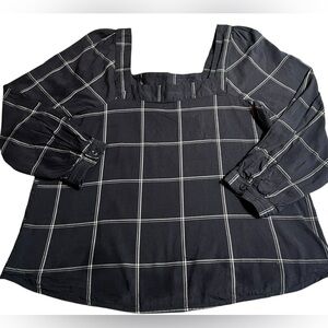 A.N.A. Gray White Checkered Peasant Blouse‎ Size XS Edgy Preppy Academic Core